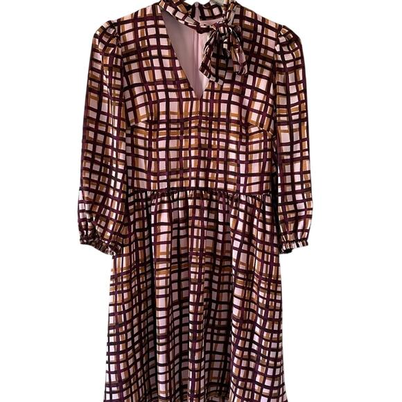 Gal Meets Glam Lindsey Windowpane Plaid Neck Tie Dress NEW - Picture 2 of 10
